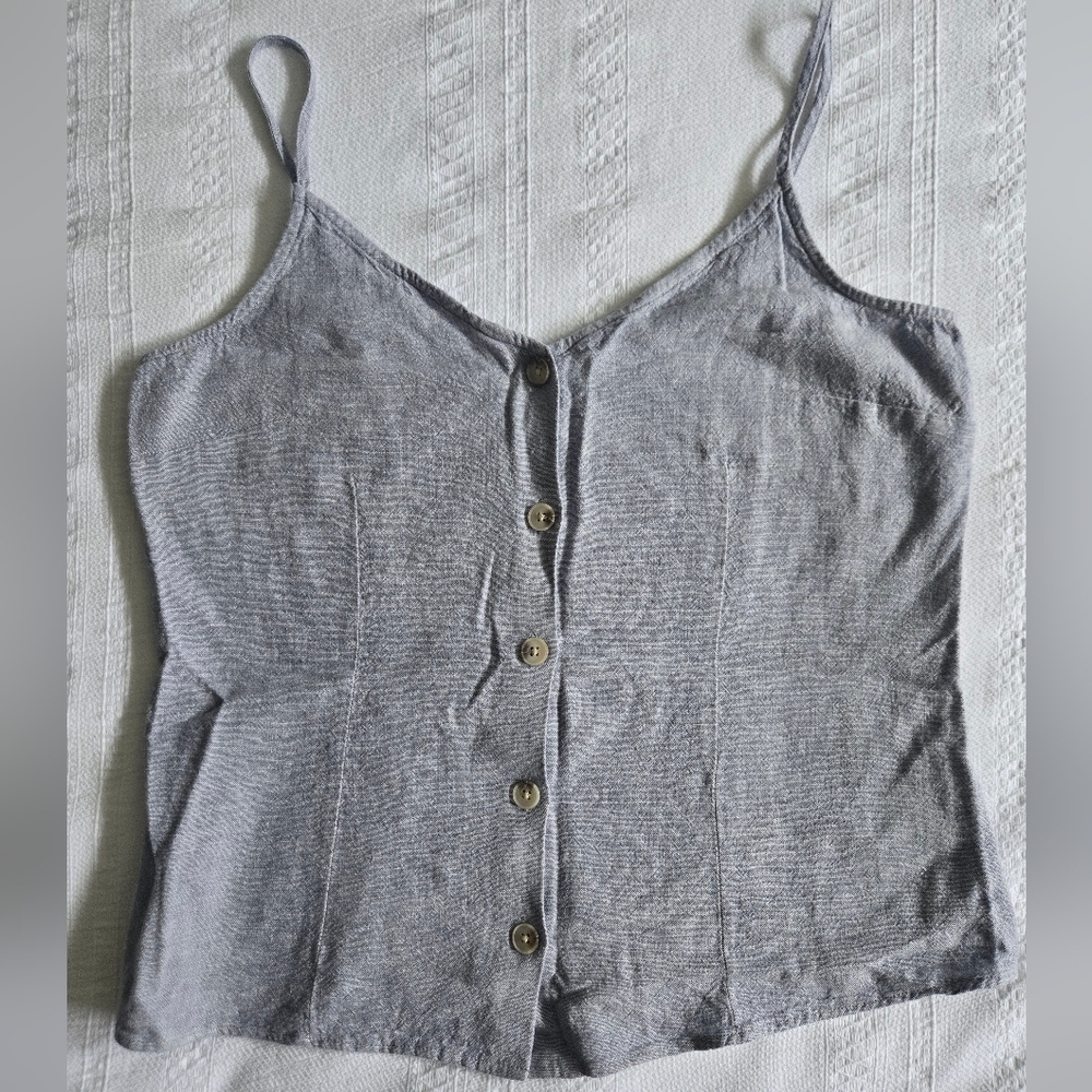 Dynamite Blue/Gray Buttoned Front Sleeveless Top